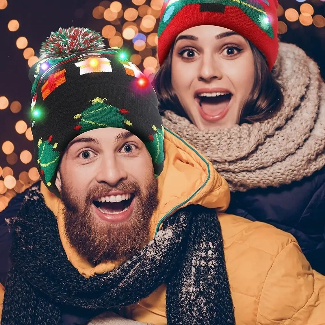 

New LED Christmas Hat Christmas Flash Light Up Knitted Warm Hat Christmas Gift for Kids/Adults Xmas New Year Party Decorations