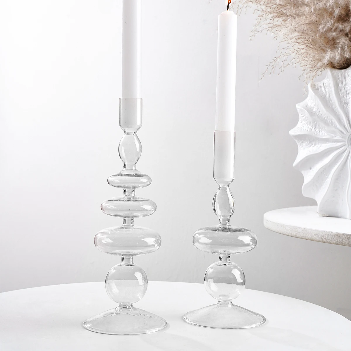 1PC, simple glass candlestick for home decoration, made of glass, suitable for desktop decoration in homes, weddings, etc