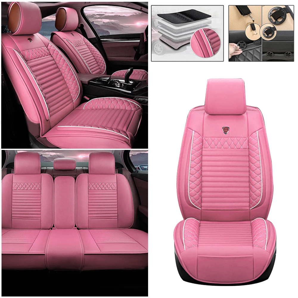 DoomaN Car Seat Cover Compatible with Geely Compatible with Atlas Pro 2022  Auto Accessories Interior Pink Full Set Automobiles Custom Nappa Leather