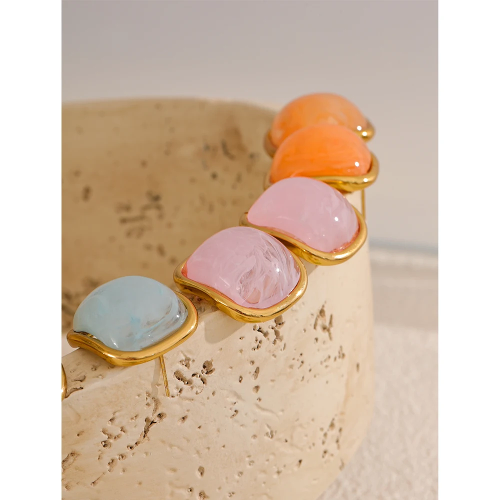 Yhpup Y2K Colorful Resin Square Golden Stud Earrings Women Summer