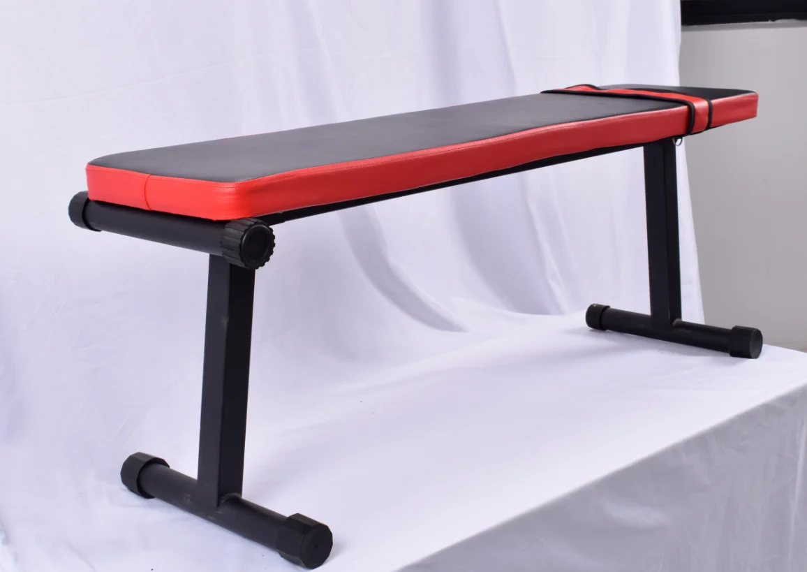Indoor Home Use Bodybuilding Fitness Equipment Steel Barbell and Flat Bench for Sit-Up Training Metal Material
