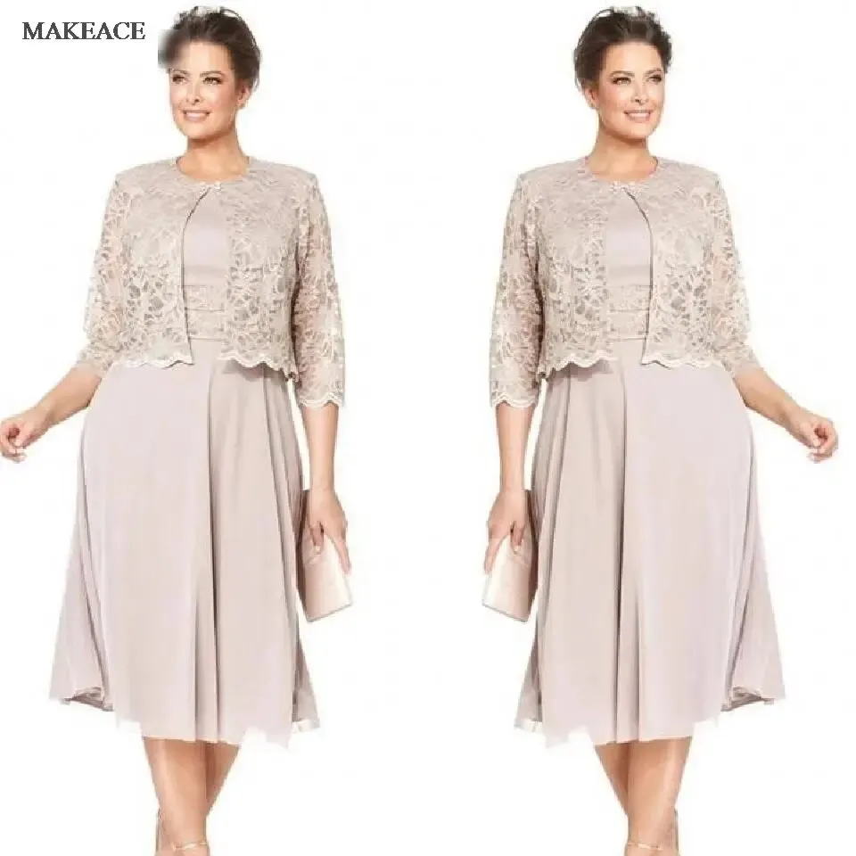 

Mother of the Bride Dresses for Weddings Chiffon Short Wedding Party Dress with 3/4 Sleeves Lace Jacket vestido