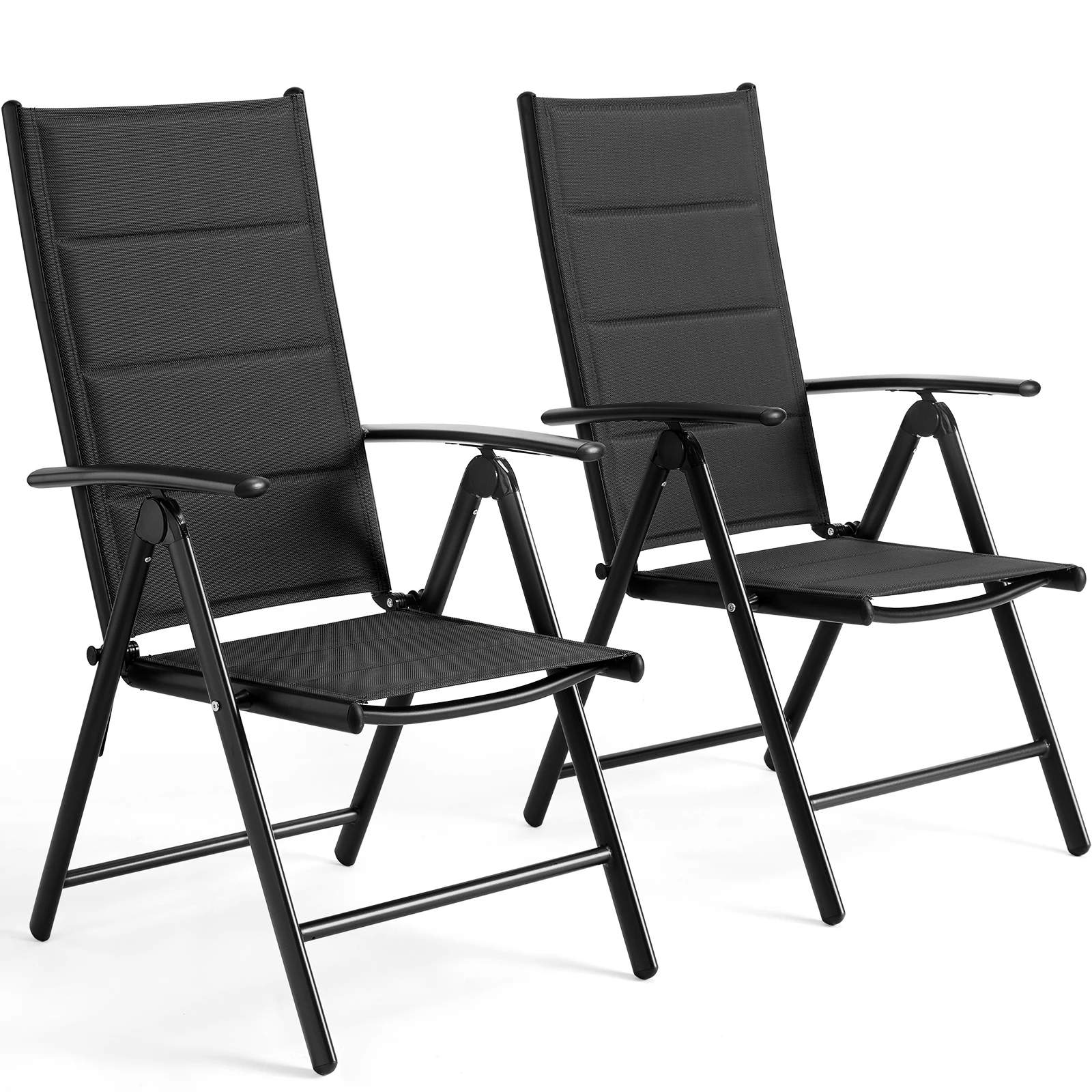 Aluminum Foldable Garden Chair, Lounge Backrest 7 Adjustable Settings, with Armrests, Weatherproof Outdoor Chairs Black,Gray