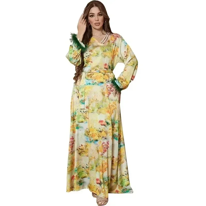 

Ramadan Diamonds Abaya Women Kaftan Turkey Islamic Muslim Dress Caftan Marocain Robe Femme Musulmane Jalabiya Floral Eid Gown