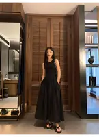 Robe mi-longue noire vintage pour femmes, style de vacances, col rond, poches décontractées, vêtements de bureau pour femmes, nouveau 5