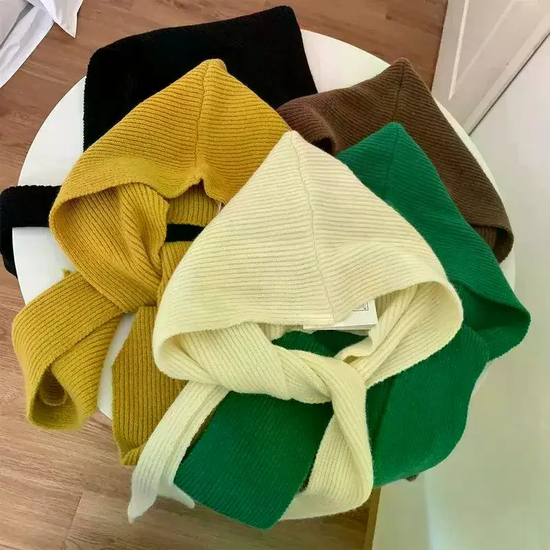 Women's Hat Scarf Set Women Bonnet Balaclava Korean Ins Beanies With Scarf Shawl Neck Warmer Coat Faux Collar Accessories - 4