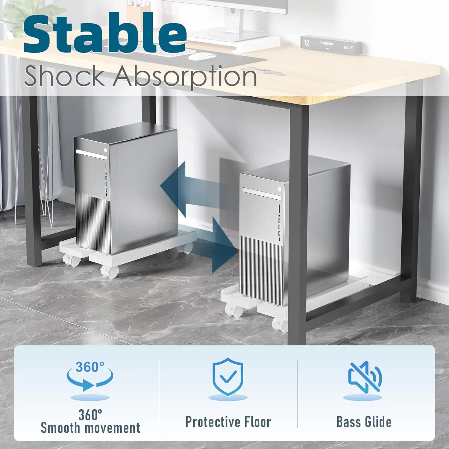 Mobile CPU Stand Adjustable Ventilated Computer Tower Stand PC Tower Stand with 4 Caster Wheels Fits Most PC Under Desk Holder