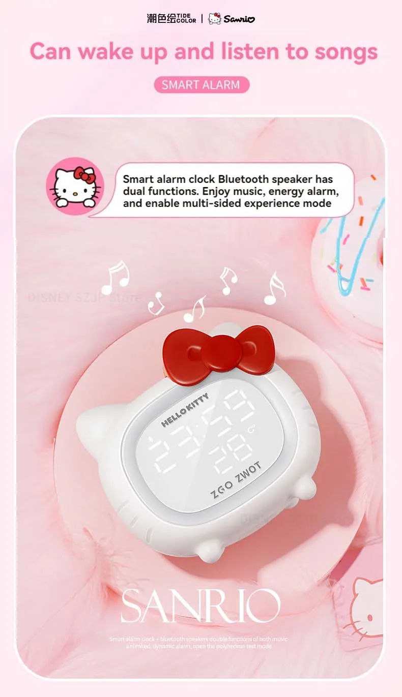 Description Picture 5 of itemSanrio ZGH-096 Bluetooth Speakers HelloKitty Kids Smart Alarm Clock LED Atmosphere Light Multi-Function KT Cat Speakers Gifts