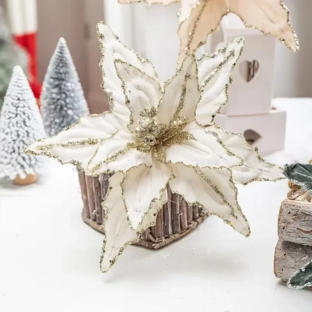 1PC 26CM Christmas Flower Fleece Simulation Fake Flower Christmas Tree Pendants Decor Decorative Flower Home Decor