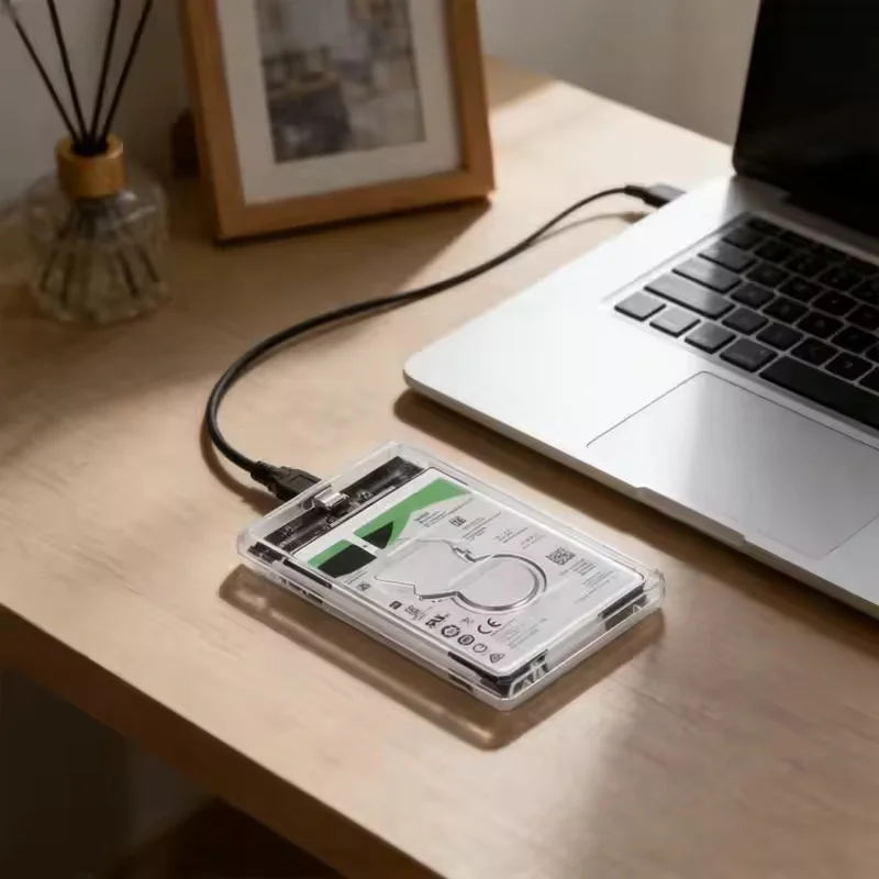 공구 없이 설치 가능한 투명 2.5인치 HDD/SSD 인클로저, SATA III to USB 3.0 UASP 고속 외장 하드 드라이브 케이스