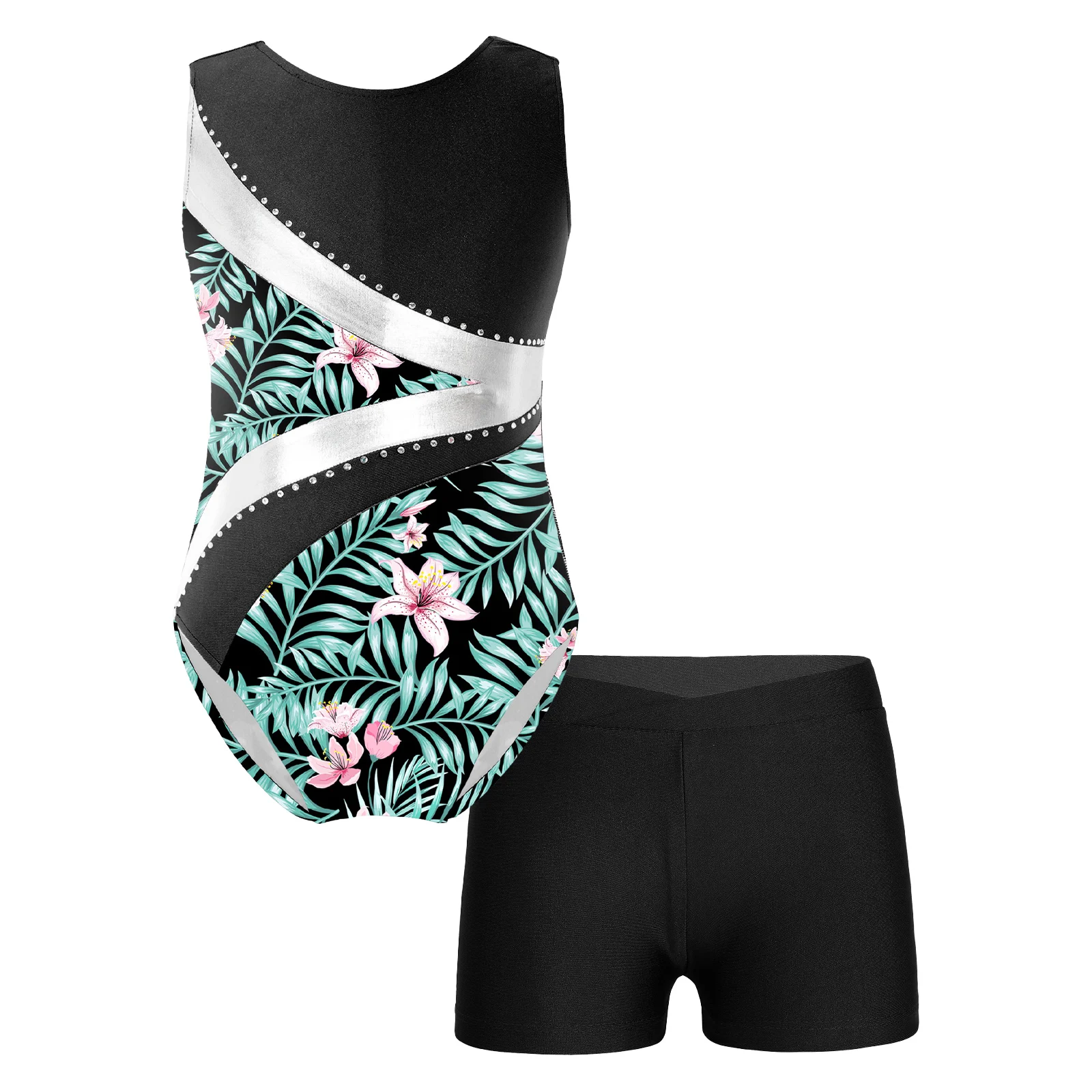 Kids Sleeveless Leopard Print Gymnastics Leotard with Shorts Yoga Gymnastics Jumpsuit for Girl Children Ballet Dance Outfits