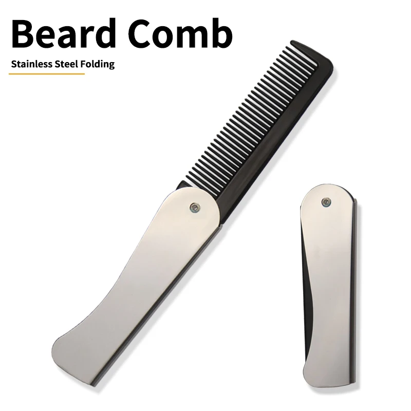 

Senior Gentleman Stainless Steel Folding Beard Comb Men Mustaches Grooming Detangling And Styling Hair Combs