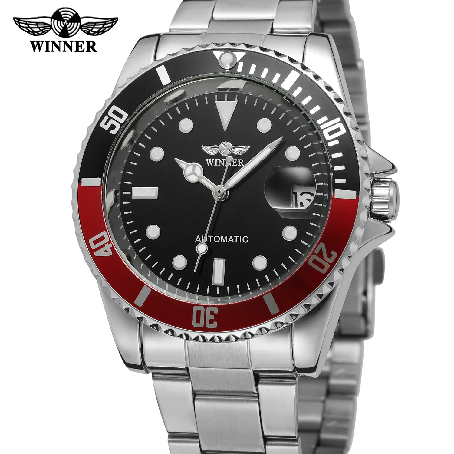 WINNER Classic Mechanical Watches Luxury Brand Business Automatic Watch for Men Rotatable Bezel Luminous Dial Steel Strap Clock