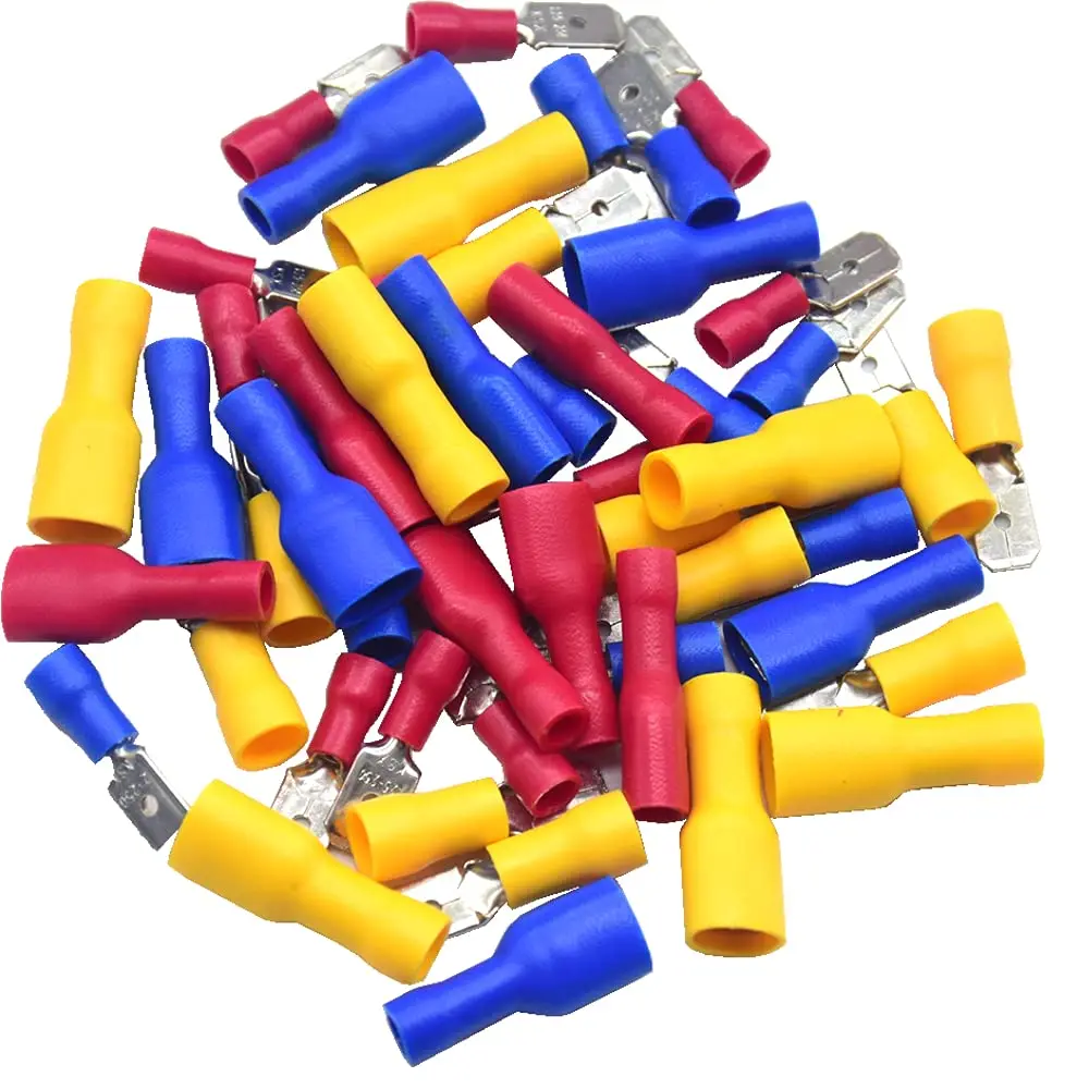 Wire Connectors 100pcs Male & Female Quick Disconnects Insulated Spade Wire Connector Electrical Crimp Terminal Quick Splice Wire Terminals