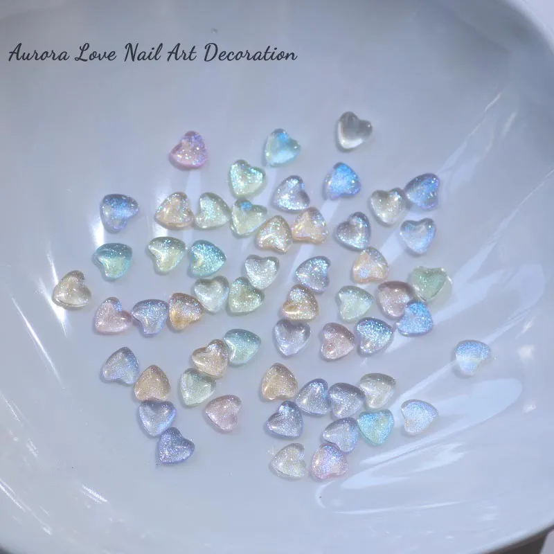 

50pcs Aurora Love Nail Art Decoration Peach Heart Series Charms Manicure Ornament Press On Nail Crystal Rhinestone Accessories