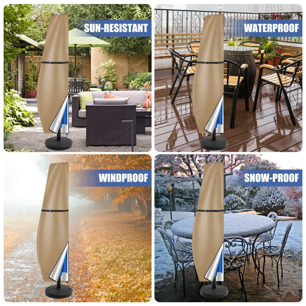 Umbrella Cover Patio Umbrella Cover With Zipper and Rod For Large Offset Umbrella Waterproof Curved Cantilever Straight Outdoor Parasol Cover