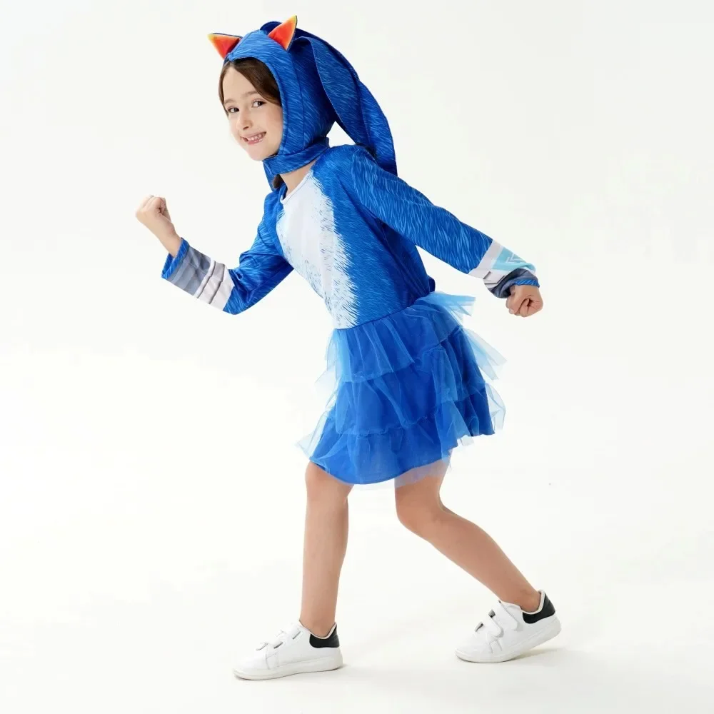 Disfraz de Cosplay de Sonic The Hedgehog de dibujos animados de anime para fiesta de carnaval de Halloween para niñas y niños, ropa de actuación de Cosplay