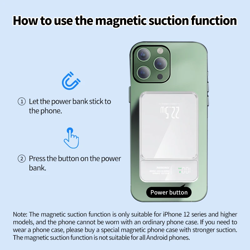 5000mAh portable magnetic wireless charging power bank 22.5W super fast charging digital display mobile phone power bank 2
