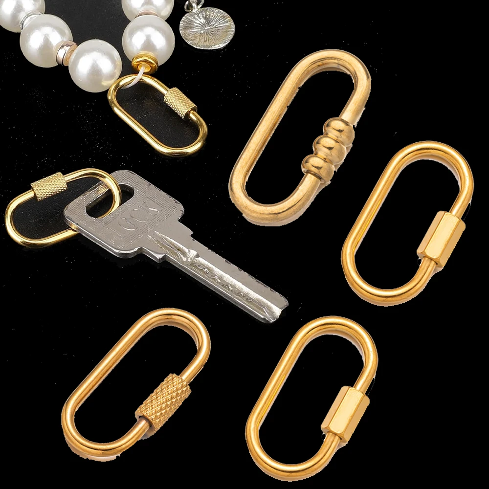 5 Stück Gold Edelstahl Karabiner mit Schraubverschluss Karabinerhaken Oval Lock Schlüsselverschlüsse Schlüsselanhänger Halter Verschluss Metall Schlüsselanhänger – Detail 2