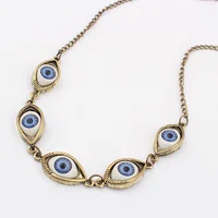 Colliers Vintage Punk mauvais œil, 5 pièces, globe oculaire bleu, connexion exagérée, plusieurs denses, mauvais yeux 3