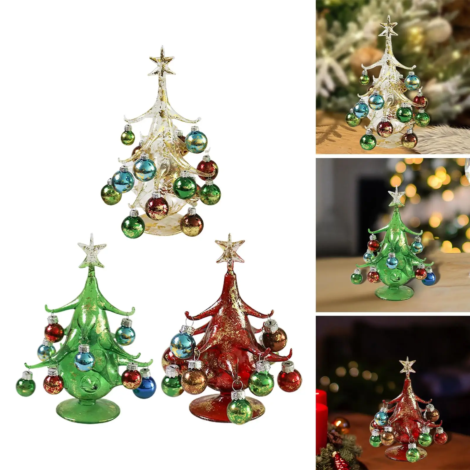 Glass Christmas Tree Figurines Ball Ornaments Tabletop Miniature