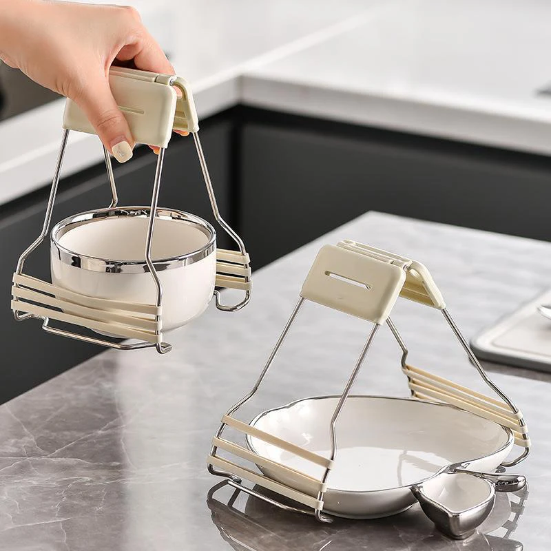 

New Stainless Steel Foldable Hot Dish Plate Bowl Clip Pots Gripper Crockery Holder Clamp Tongs Claw Holder Lifting Kitchen Tools