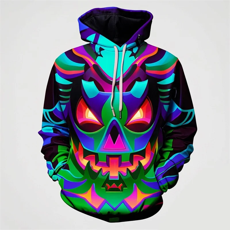 Sudadera con capucha con estampado de calabaza de moda de Halloween para hombre, divertida sudadera informal de manga larga con estampado 3D, jersey de gran tamaño con capucha