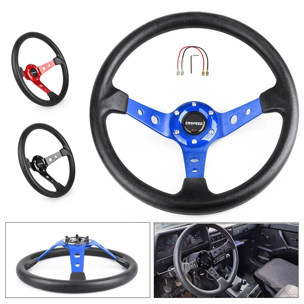 

Auto Sport Drifting Steering Wheels 92mm Deep Dish Corn Universal Racing PU Leather Steering Wheel 350mm 14inch Aluminum Alloy