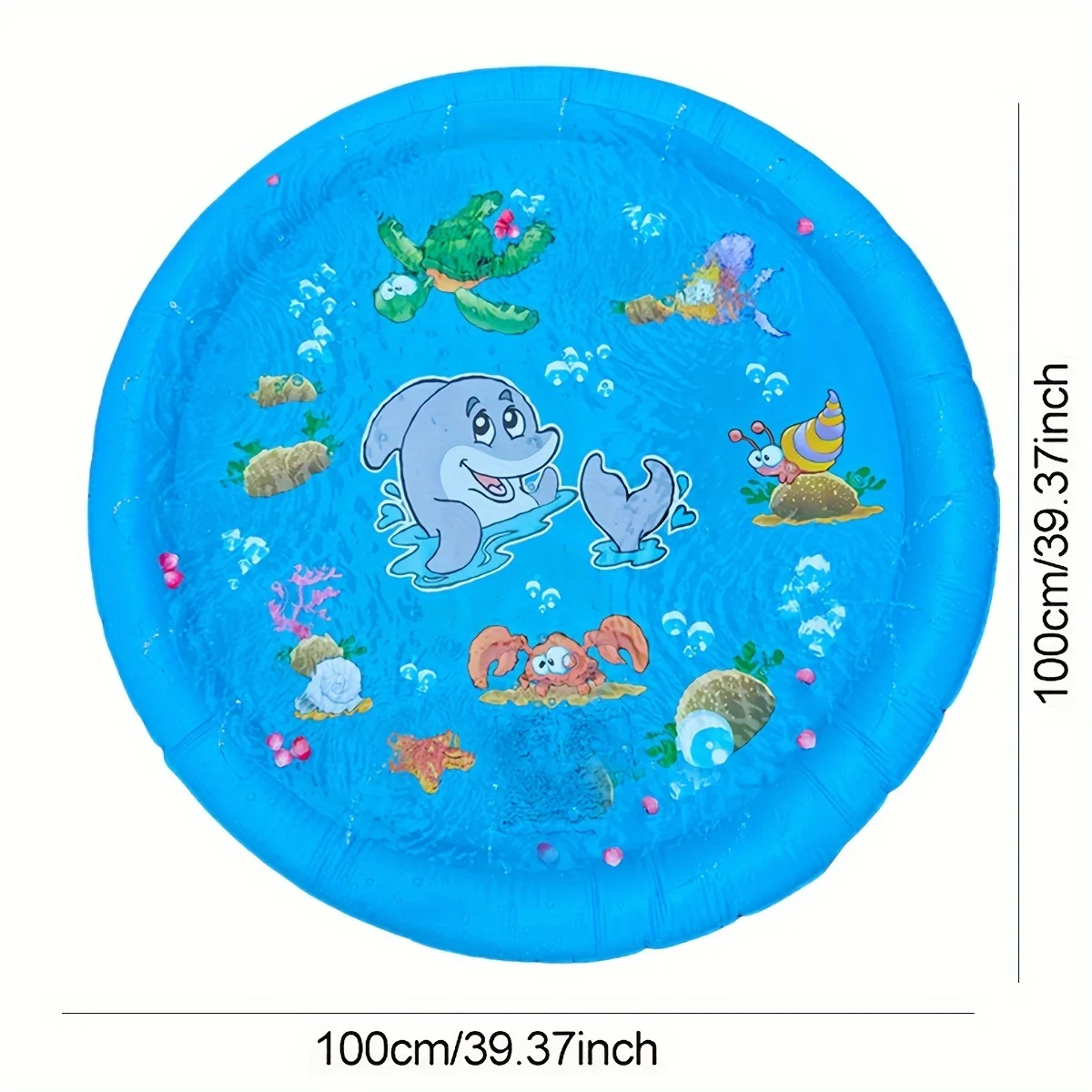 39.37inch Round Splash Pad Kids Sprinkler Pool Summer Outdoor Water Toys Fun Backyard Fountain Play Mat for Children And Pets 5