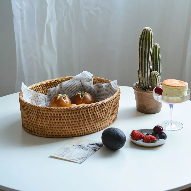 Multi-purpose Natural Oval Rattan Basket For Bread Handmade Woven Fruit Vegetables Baskets Home Kichen Bathroom Organizer