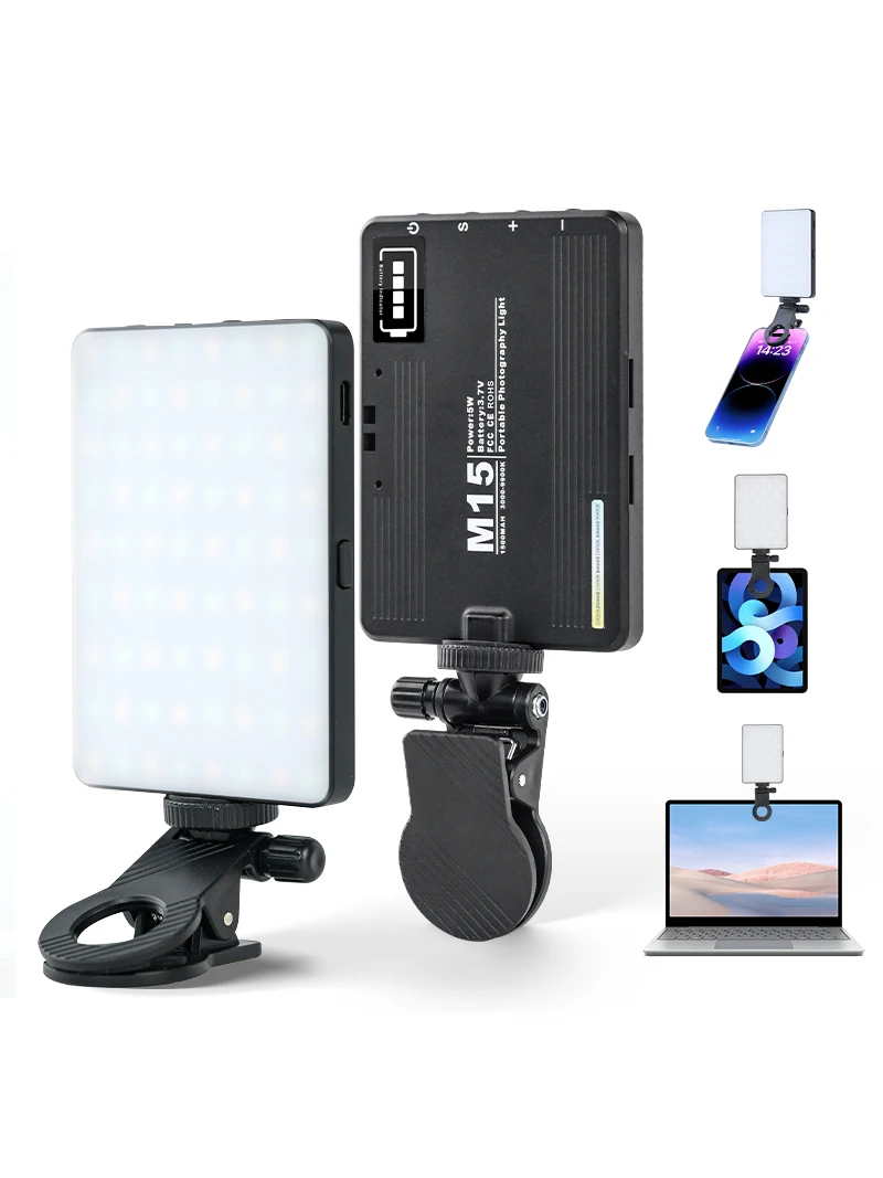 Desiontal 미니 비디오 필 라이트 RGB 풀 컬러 주변 조명 셀카 LED 색온도는 카메라, 아이폰, 컴퓨터에 맞게 조정 가능