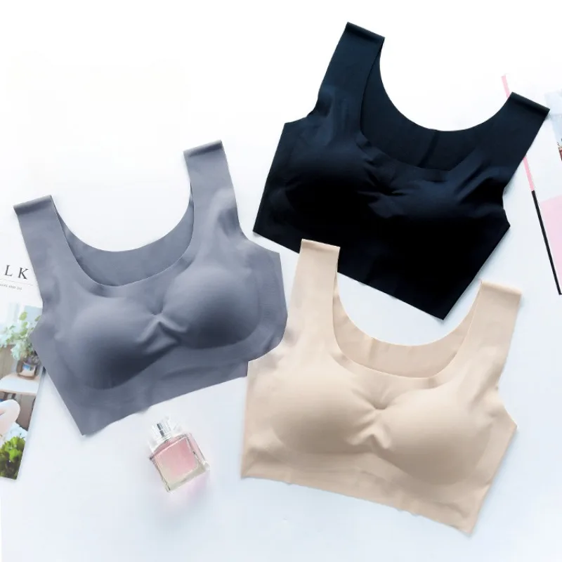 

Explosive New Big Size Ice Silk Seamless Aunt Sleep Bra Without Underwire Sports Simple Vest Underwear for Women