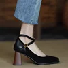 2024 Spring and Autumn New Fashion Square Toe Thick Heel Retro Matte Sexy Trendy Cross Buckle Women's Shoes 3