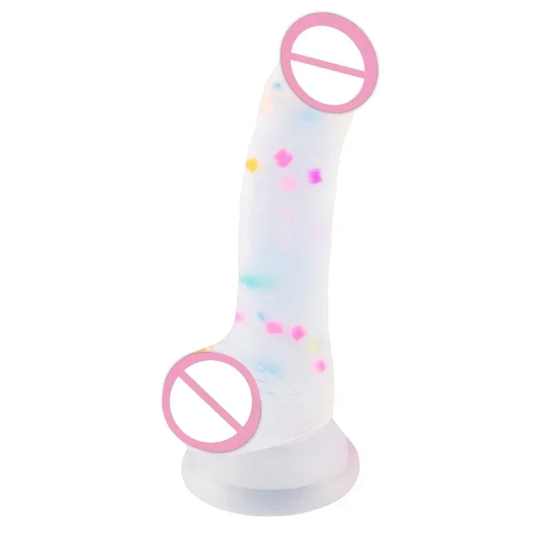 Confetti Dildo Realistic Clear Silicone Dildo with Strong Suction Cup for Hands-Free Play Realistic Penis for Women and Couple