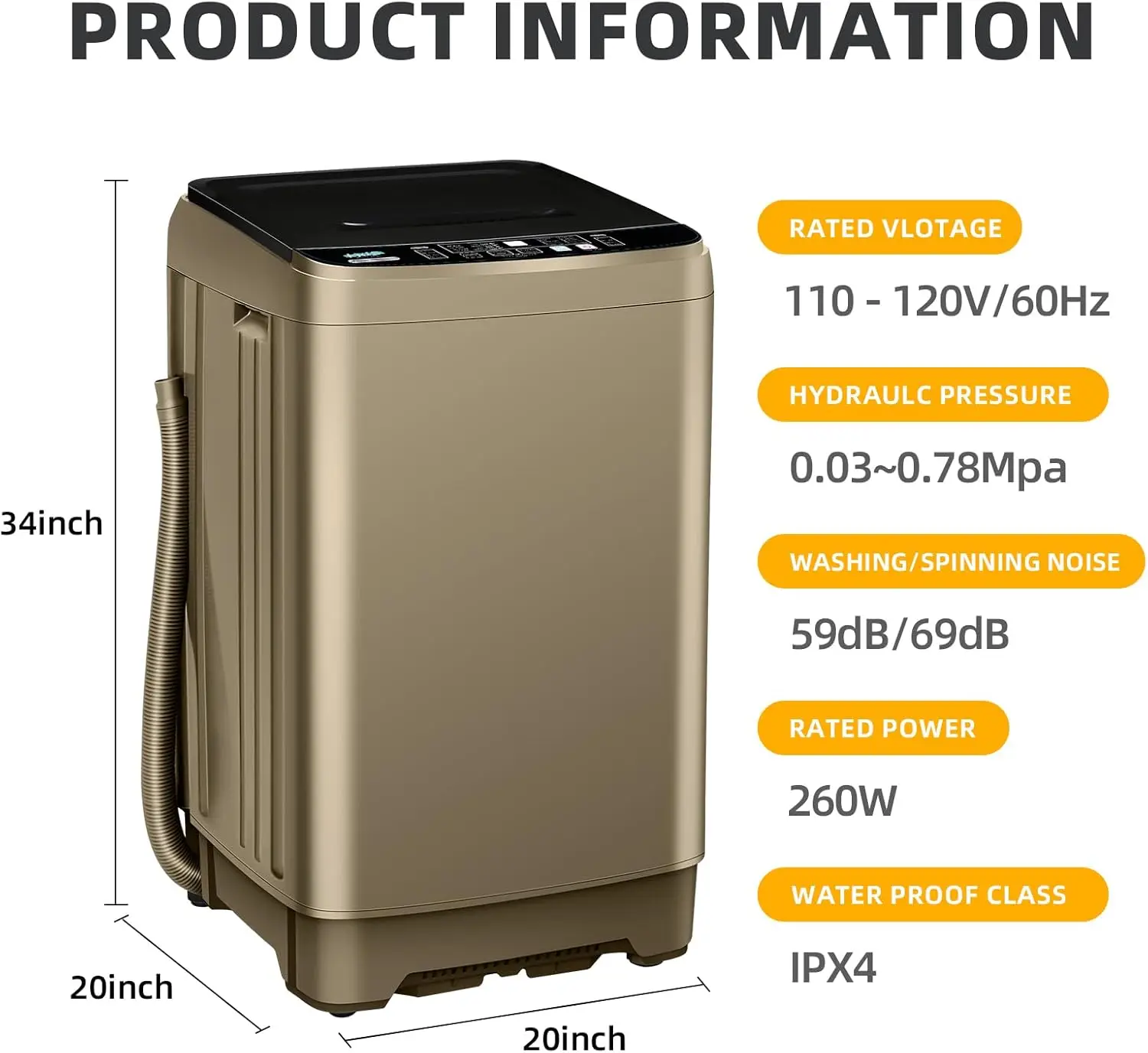 6Full Automatic Washing Machine, Gold 2