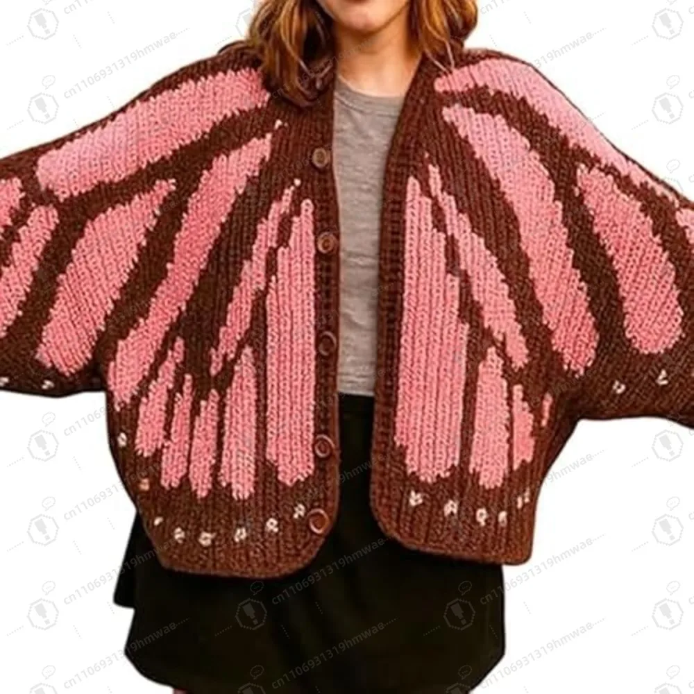 모나크 나비 니트 가디건, 나비 날개 패턴의 크로셰 모나크 나비 가디건 스웨터 여성용 상의