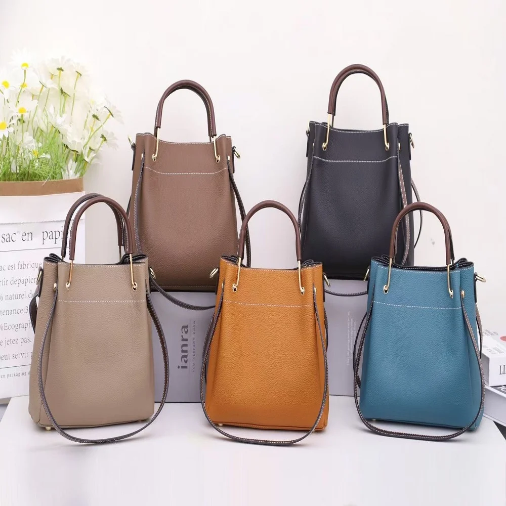 URBAN MASTER TOGO Genuine Cow Leather Bucket Tote Bag for Women Handbag Fashion Female Shoulder Luxury Designer Handbags