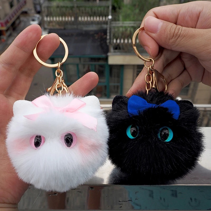 

Korea Cartoon Cute Powder Blusher Cat Ball Pendant Keychain Students Handmade Plush Schoolbag Pendant
