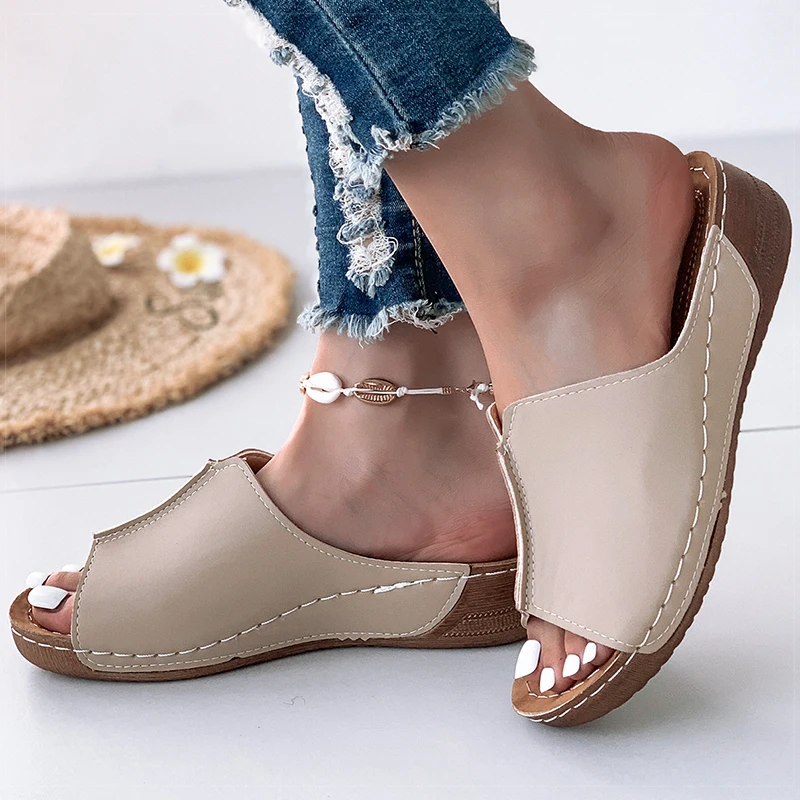 Women's Sandals 2025 Summer Shoes Women Soft Heels Sandals Low Platform Slippers Summer Sandalias Mujer Indoor Outdoor Footwear