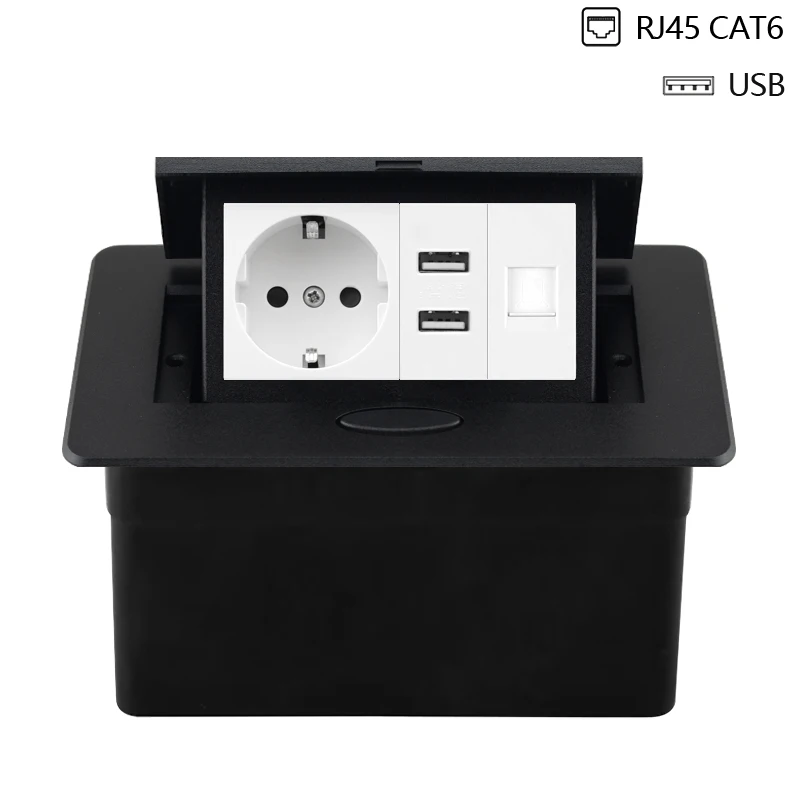 Desktop Power Socket with Dual USB and Type-C Interface, 220V Pop-Up Hidden EU Socket