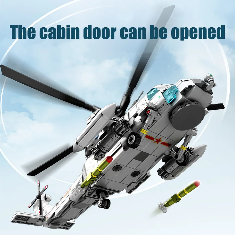 Military MOC Navy Z-20 Helicopters With Missile Model Building