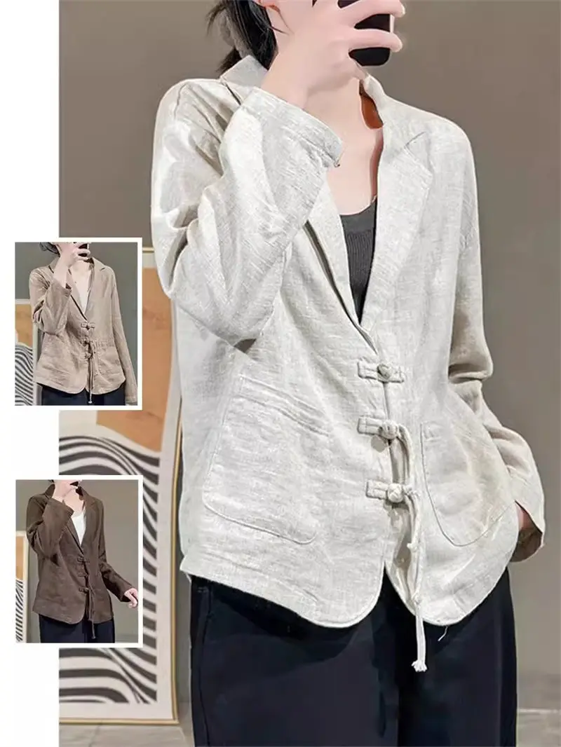 

Женский Повседневный Блейзер на пуговицах, однотонный Блейзер большого размера с отложным воротником и длинным рукавом, в стиле ретро, Z4911, весна