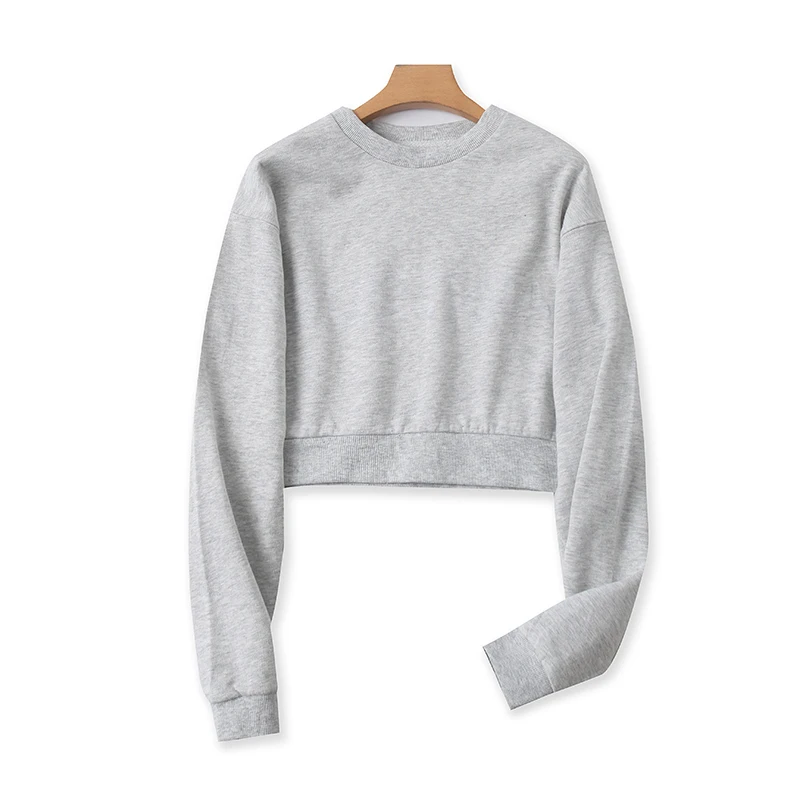 우븐 낮잠 라운드 넥 코튼 짧은 후드, 봄과 가을 새로운 긴 소매 오버핏 티셔츠, 다목적 캐주얼 여성 베이스 탑 J/2-3