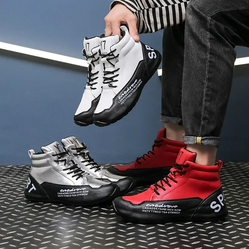Motorcycle Riding Shoes New Color Matching Mid-cut Casual Shoes Personalized Youth Short Leather Boots