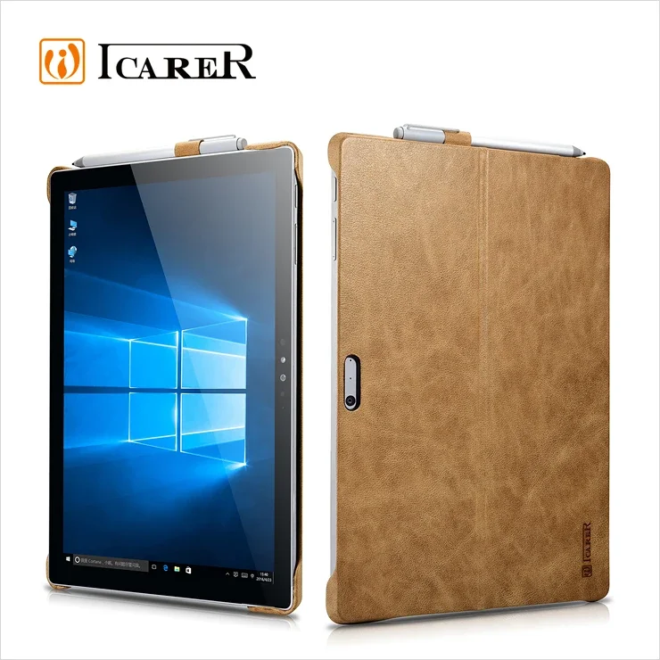 

ICARER Real Leather Back Cover Tablet Case for Microsoft for Surface Pro 4/5/6/7 with Stand Function Luxury Series