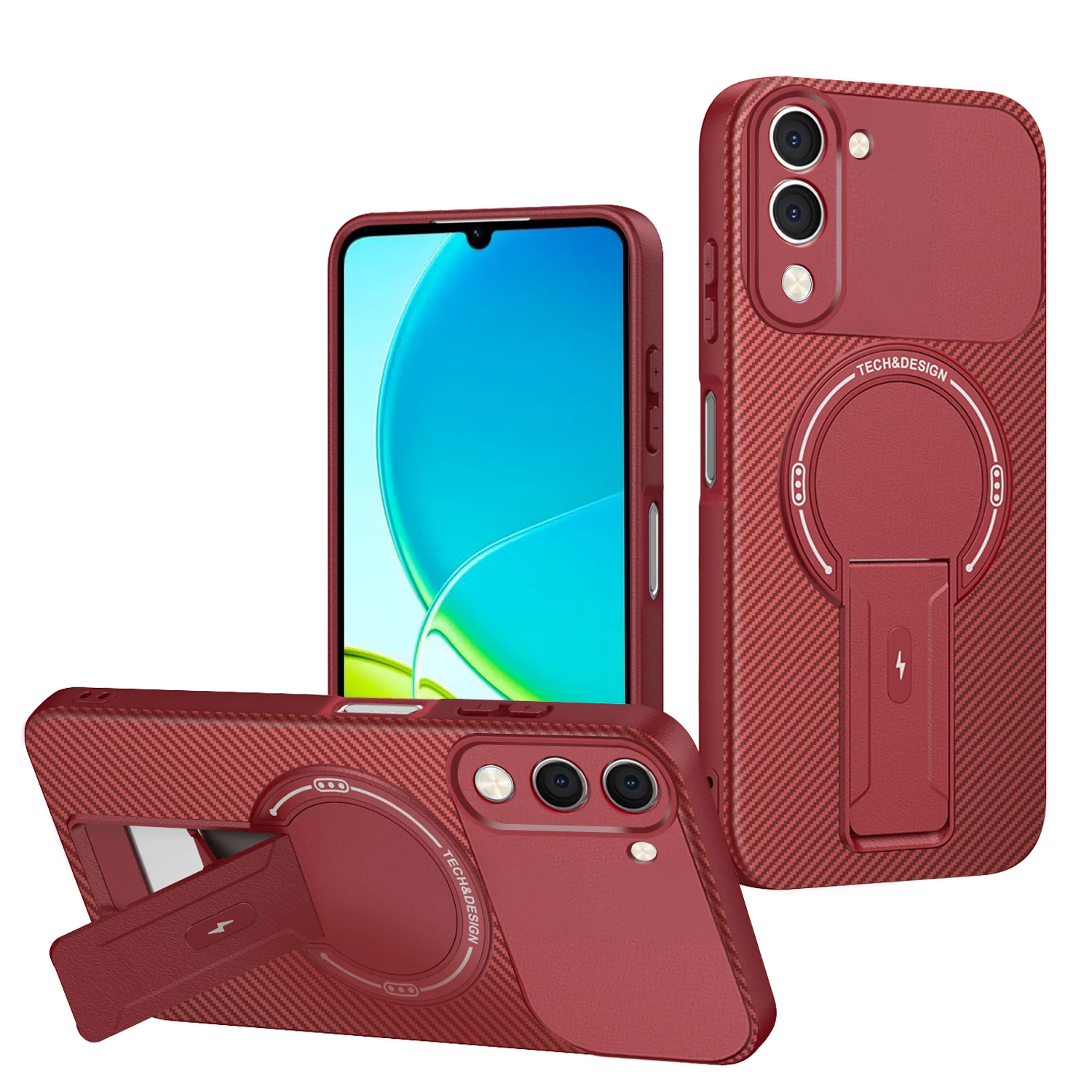 Armor Carbon Fiber Magnetic Stand Shockproof Cover