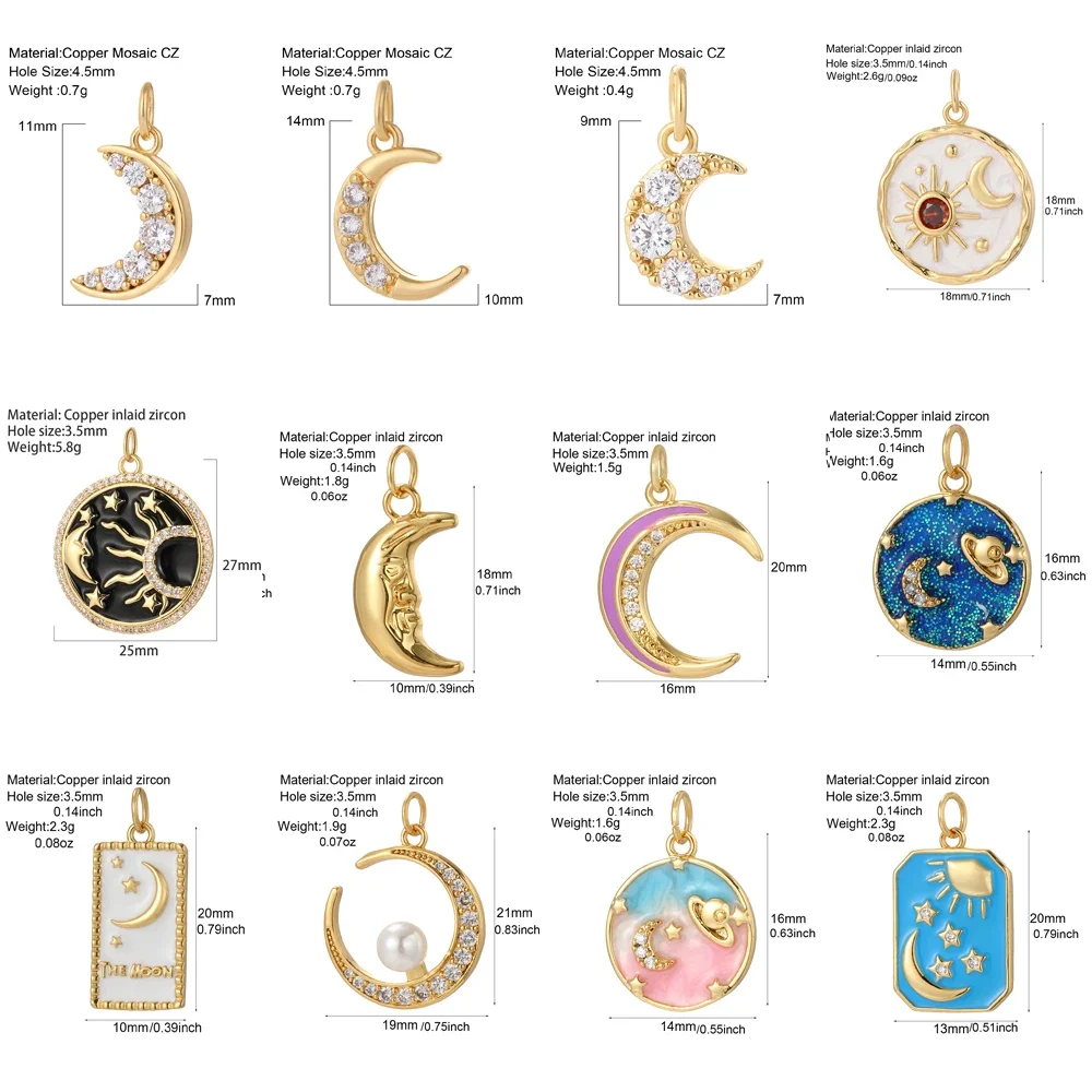 New Moon Star Charms for Jewelry Making Fang Pai Pendant    Stainless Steel Chain DIY Necklace Bracelet Women Jewelry Wholesale 5