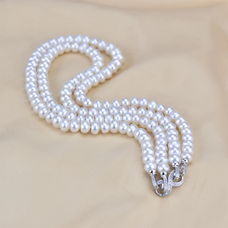 Natural Freshwater Pearl Necklace Classic Double Layer Long Pearl Sweater Chain For Women Jewelry Gift