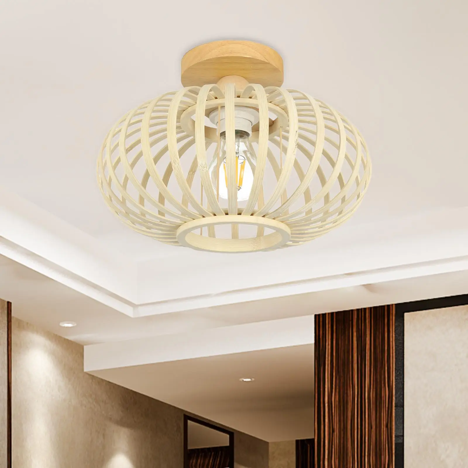 Ceiling Lamp EU Plug E27/E26 Woven Ceiling Light Shade for Home Bathroom Bar