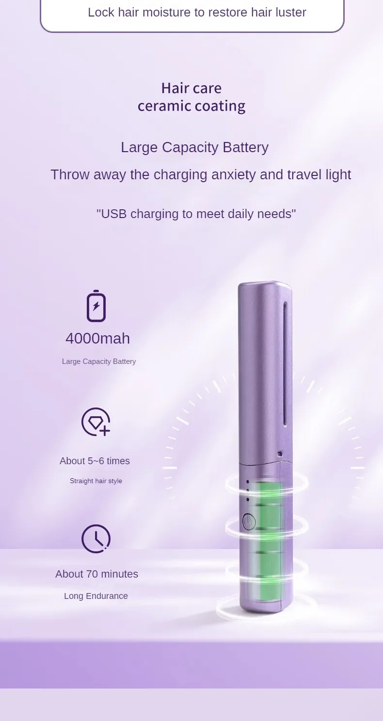 Description Picture 6 of item2 In 1 Professional Hair Straightener Hair Curler USB Straight Comb Wet and Dry Hair Curler Straight Styler Curling Iron